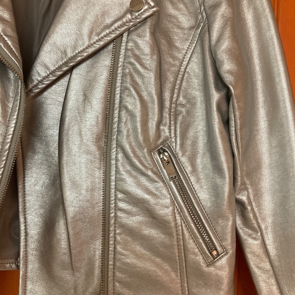 Ci Sono Silver Faux Leather Bomber Jacket Sz S - Picture 3 of 4